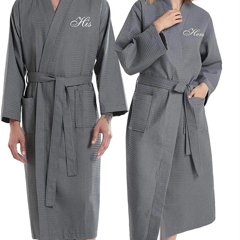 AW BRIDAL waffle robes monogrammed “His” & “Hers” washed never worn
